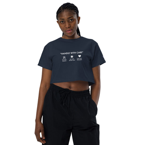 Handle with Care - Champion crop top (Navy)