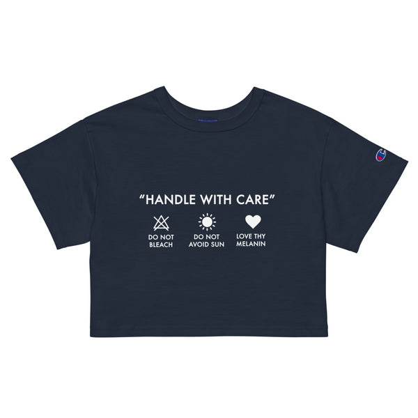 Handle with Care - Champion crop top (Navy)