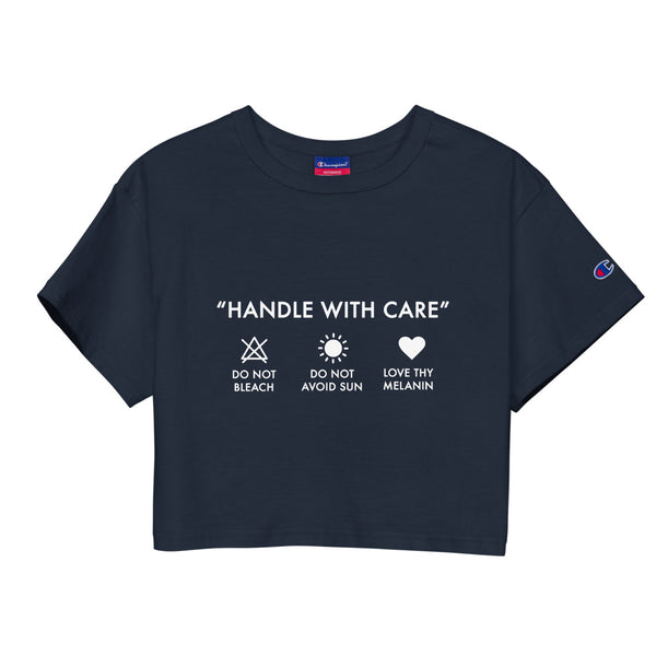 Handle with Care - Champion crop top (Navy)