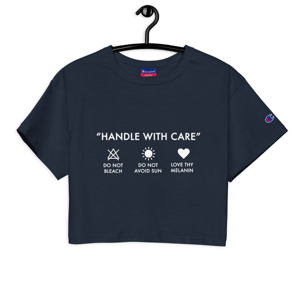 Handle with Care - Champion crop top (Navy)